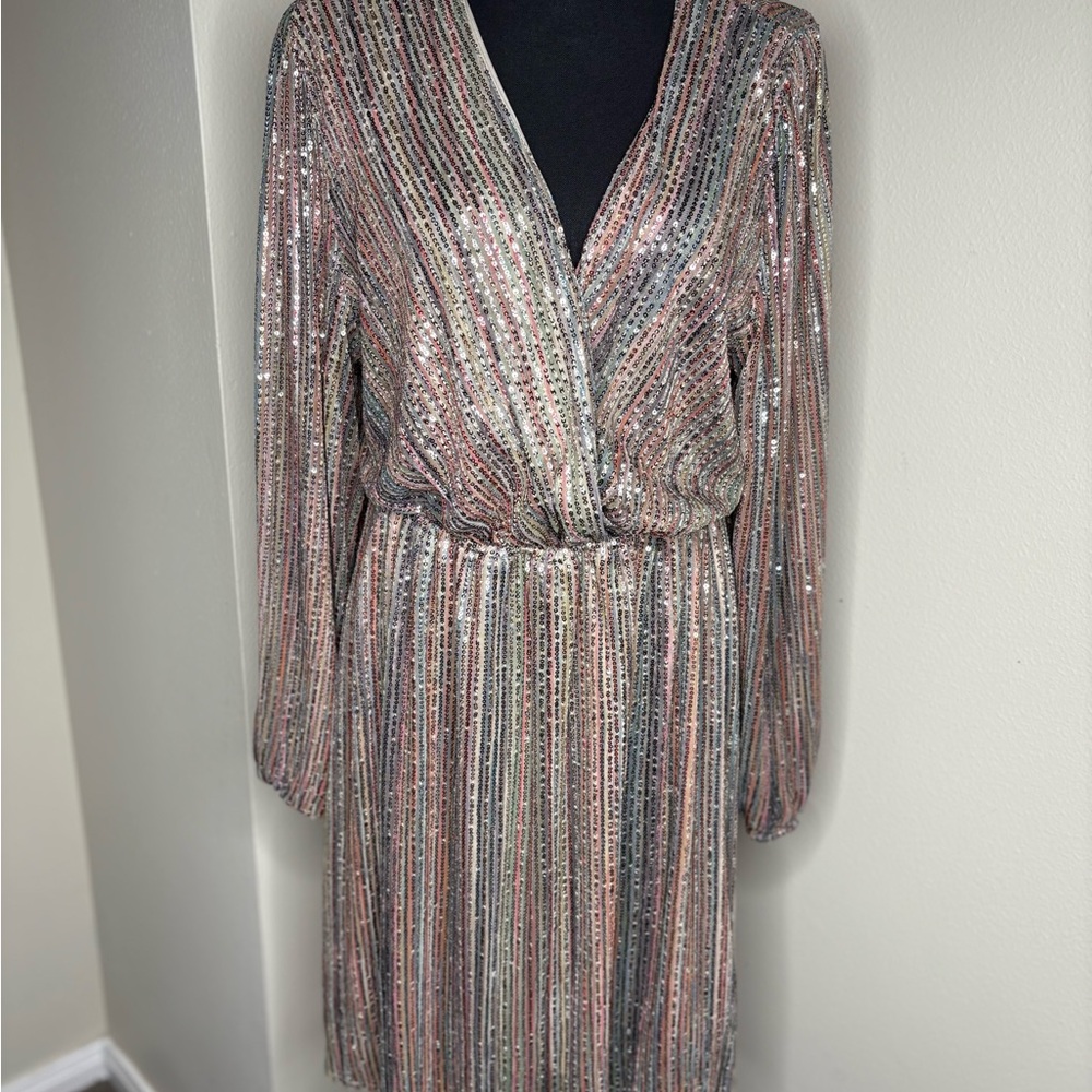 Holiday Ready-Sequin Striped V-Neck Dress